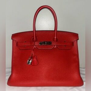 HERMÈS Birkin 35 Rouge Tomate Togo Leather Palladium Hardware Handbag